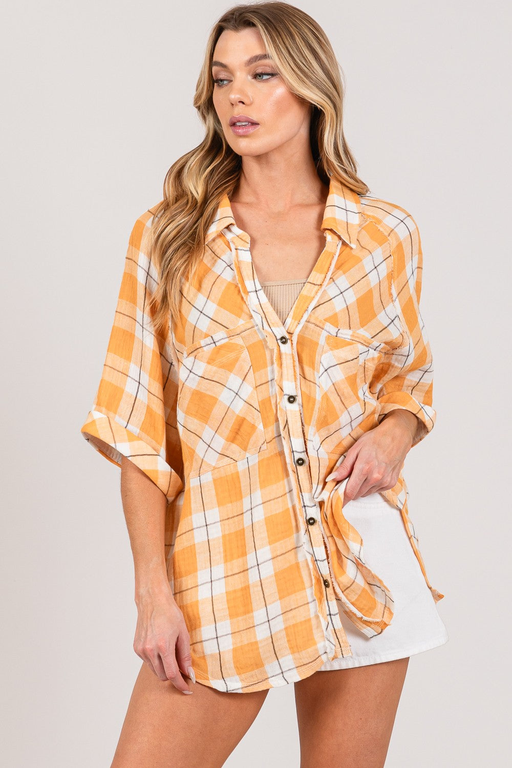 Plaid Button Up Shirt - Apricot