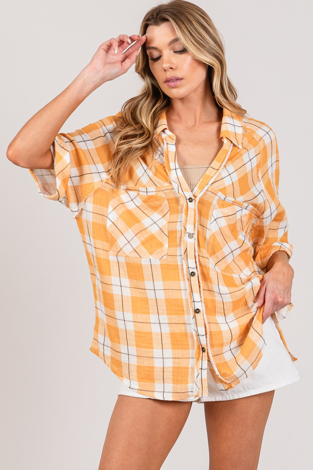 Plaid Button Up Shirt - Apricot