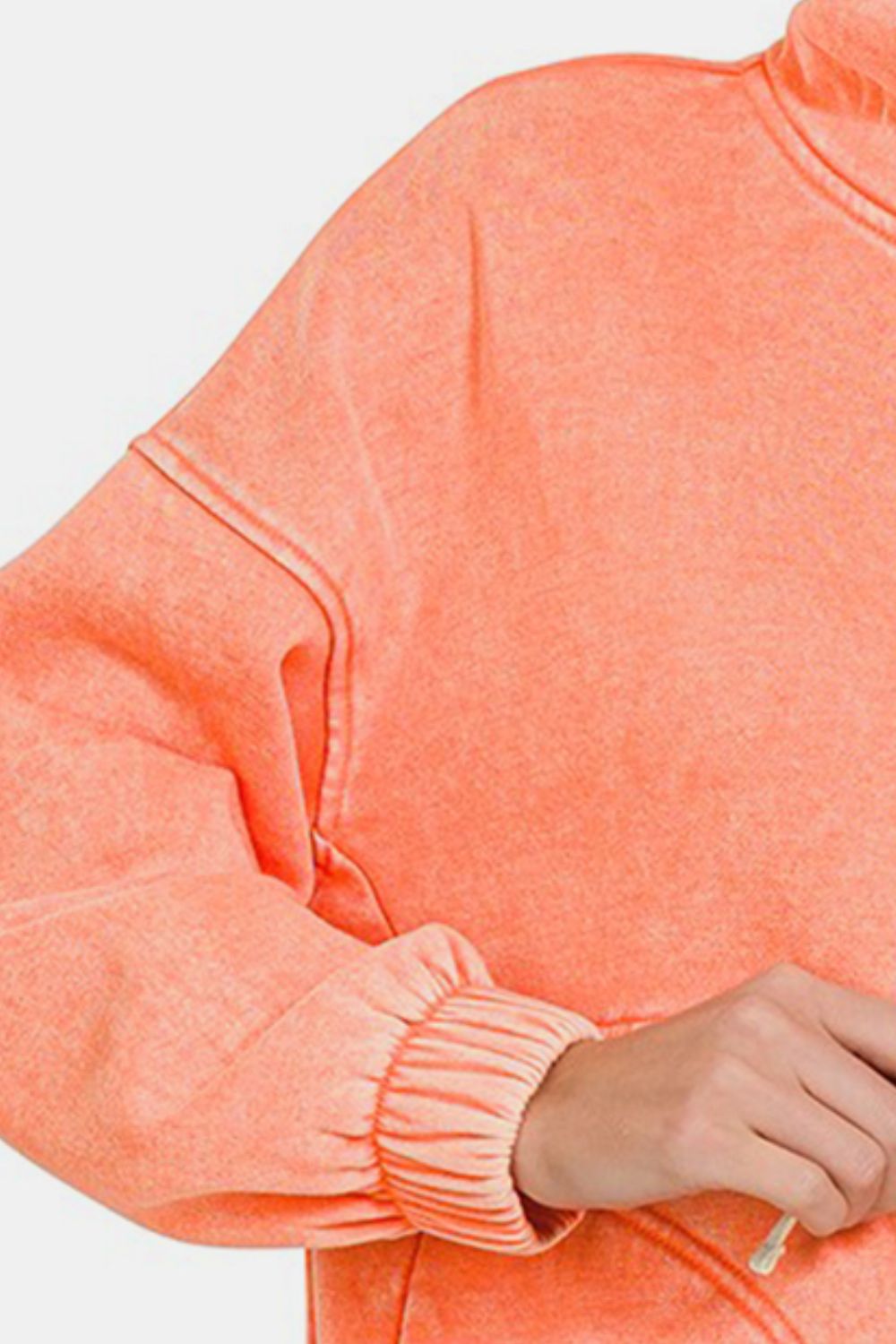 Drawstring Half Snap Dropped Shoulder Hoodie - Coral