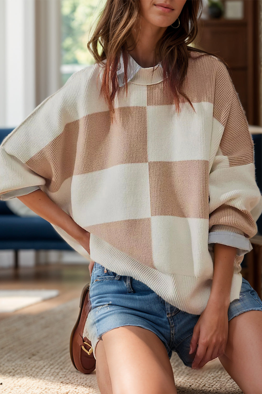 Color Block Round Neck Long Sleeve Sweater