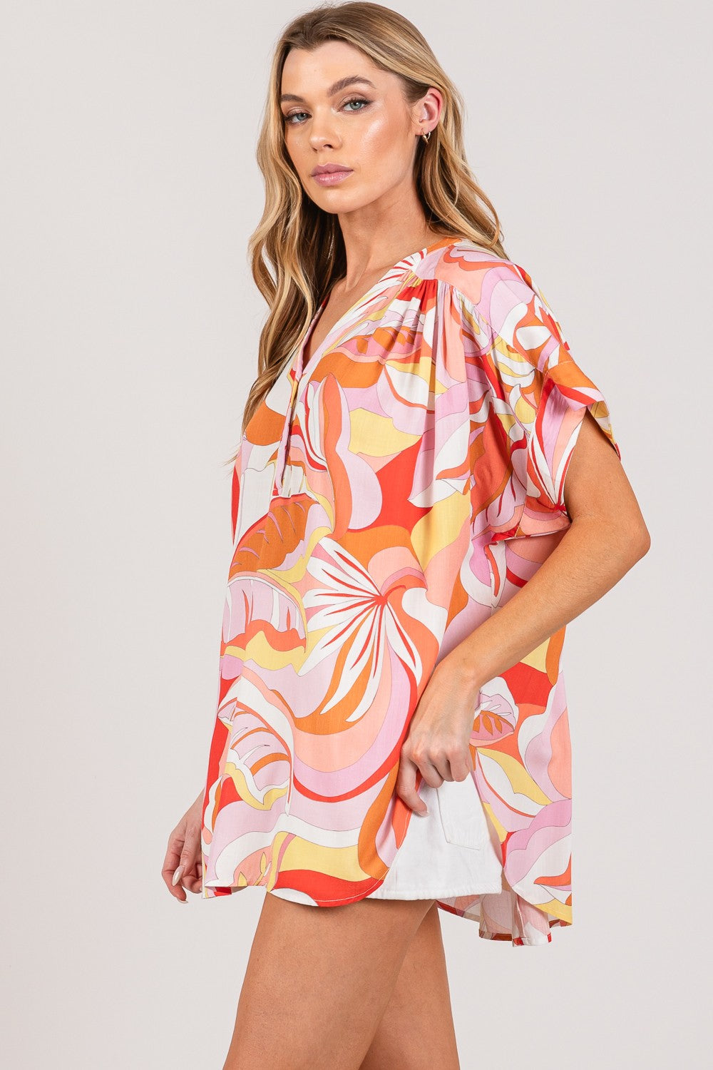 Abstract Print Blouse - Coral