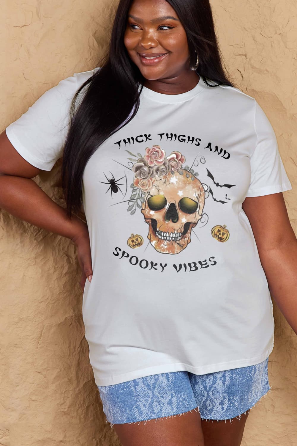 Simply Love Full Size THICK THIGHS AND SPOOKY VIBES Graphic Cotton T-Shirt