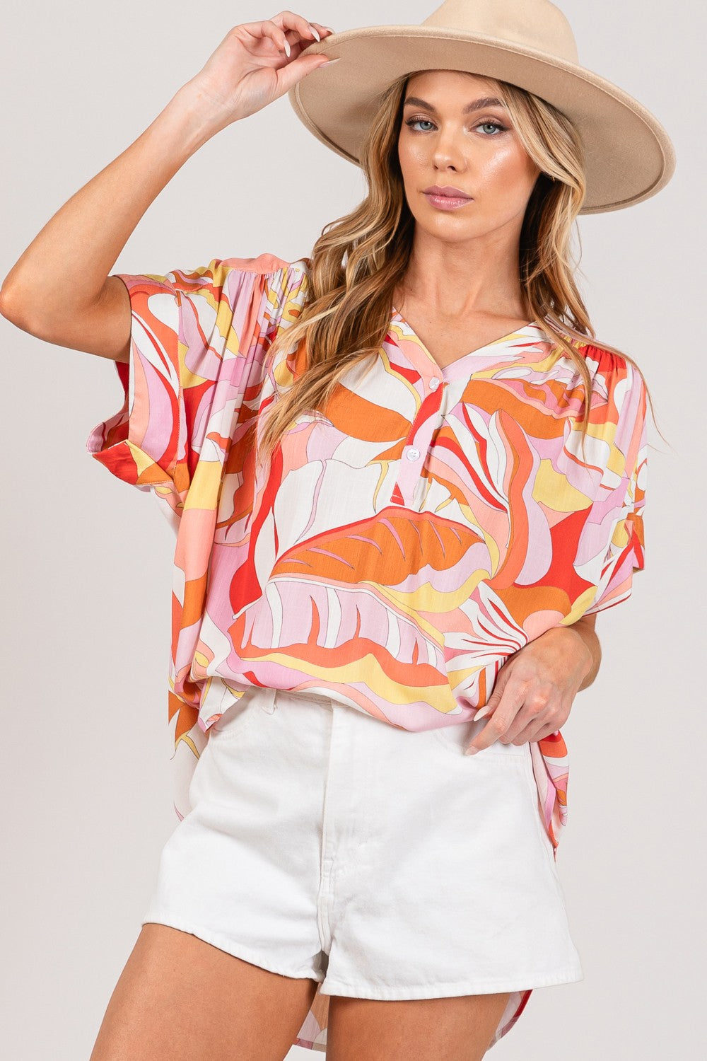 Abstract Print Blouse - Coral