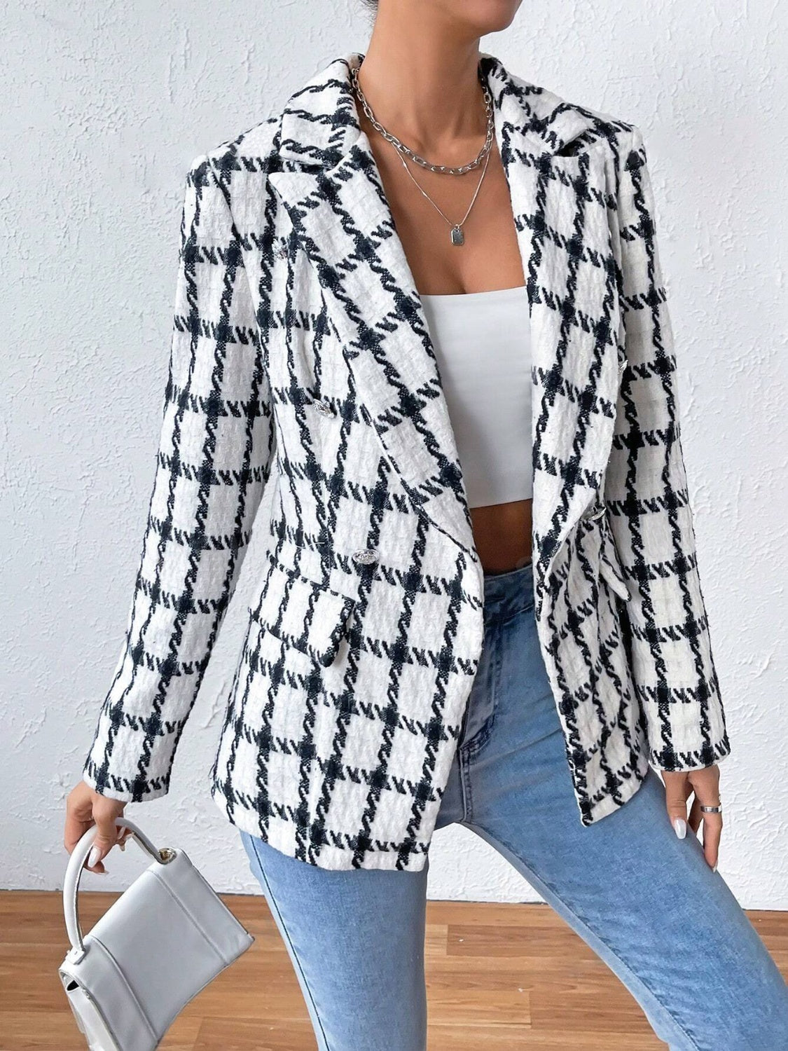 Lapel Collar Long Sleeve Blazer with Pockets