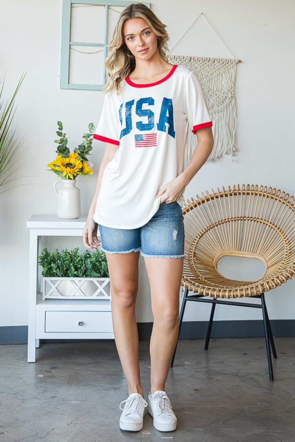 USA Contrast Trim Short Sleeve T-Shirt