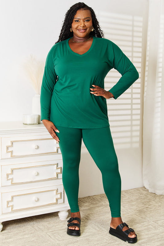 Lazy Days Long Sleeve Top and Leggings Set - Green