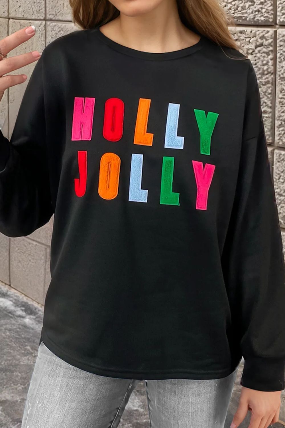 HOLLY JOLLY Round Neck Long Sleeve Top