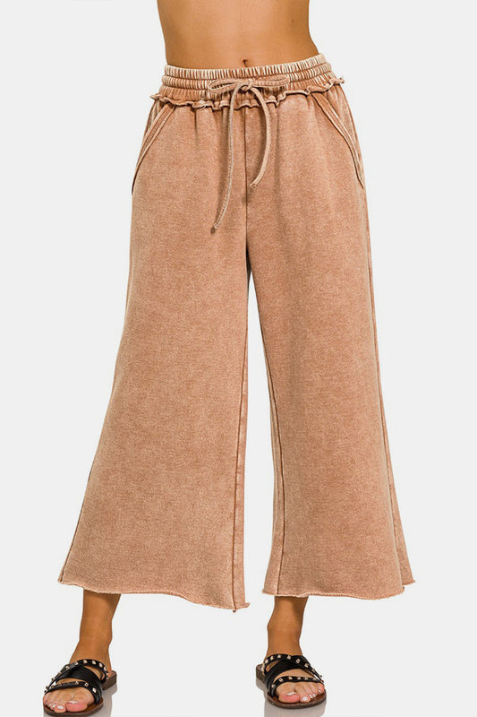 Fleece Wide Leg Pants - Rust