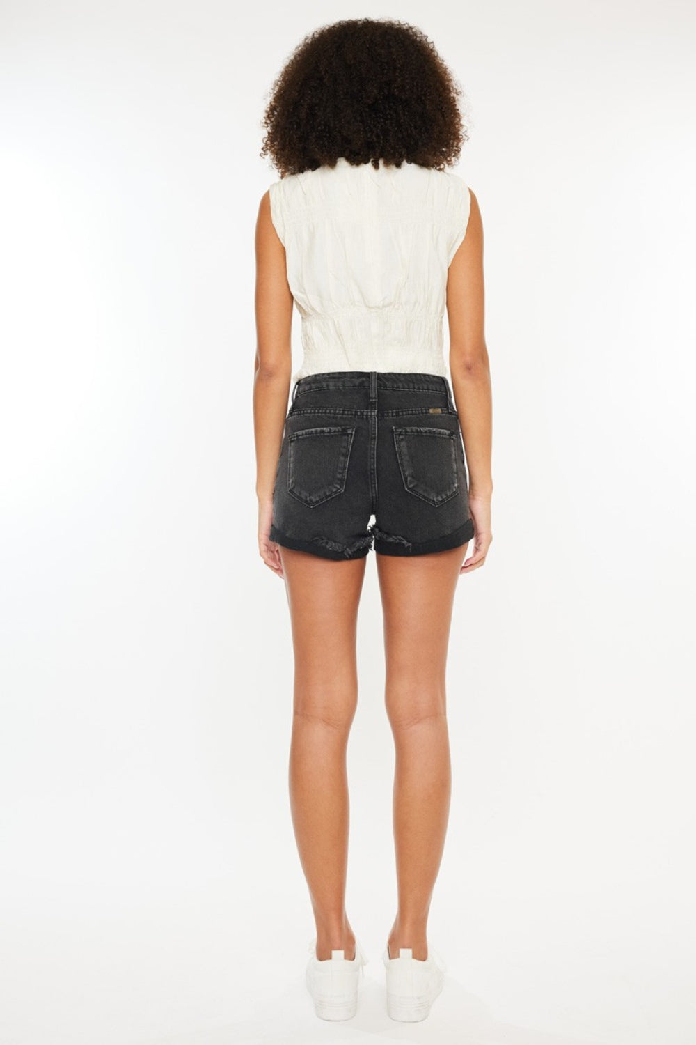 Kancan High Waist Distressed Denim Shorts - Black