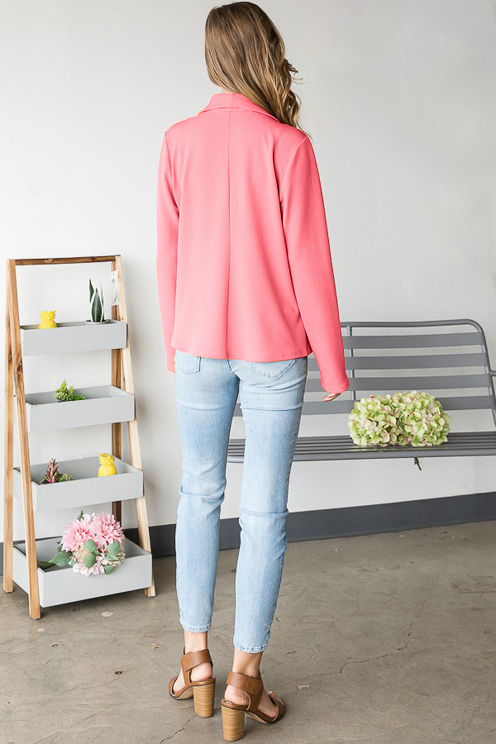 Open Front Long Sleeve Blazer - Pink