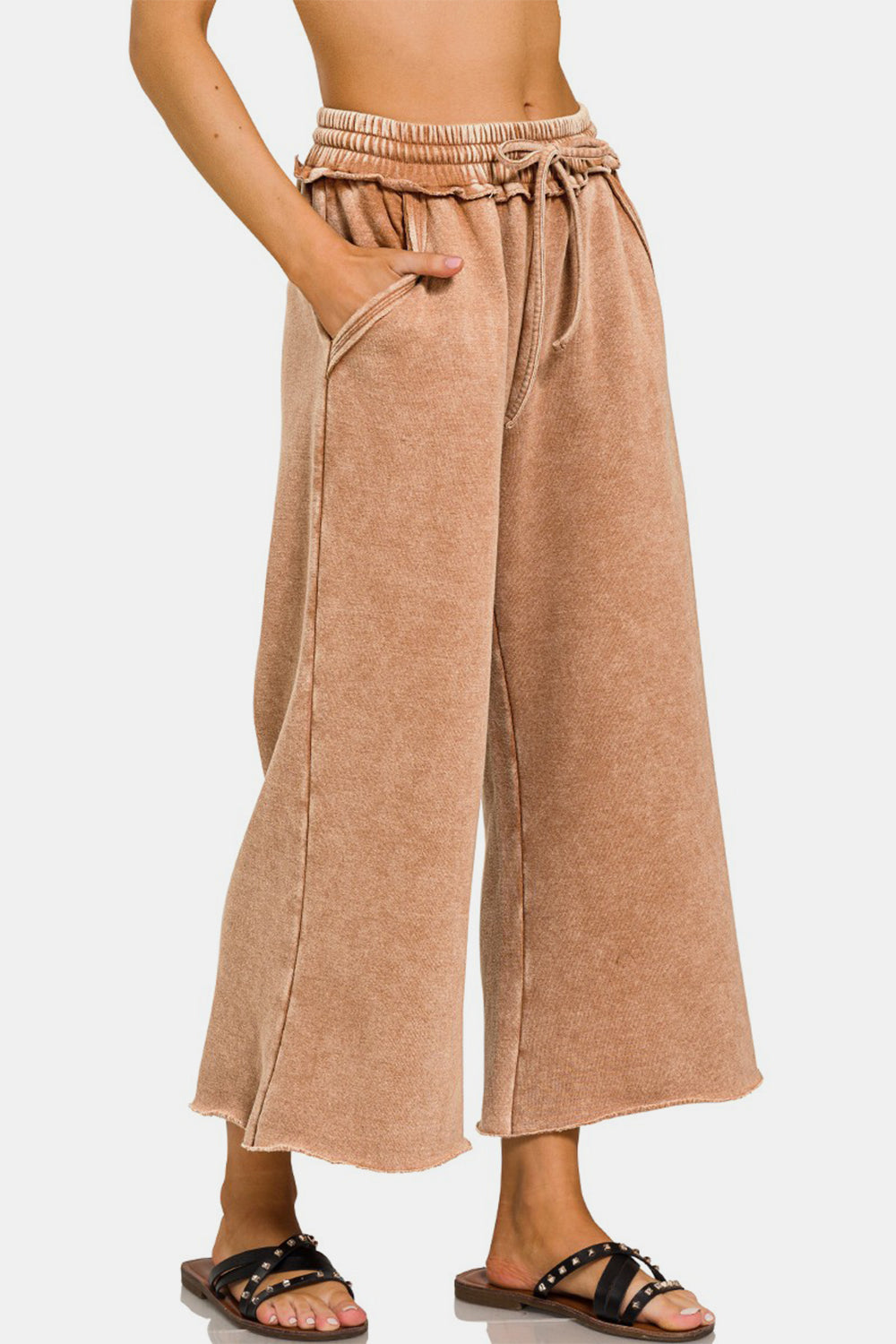 Fleece Wide Leg Pants - Rust