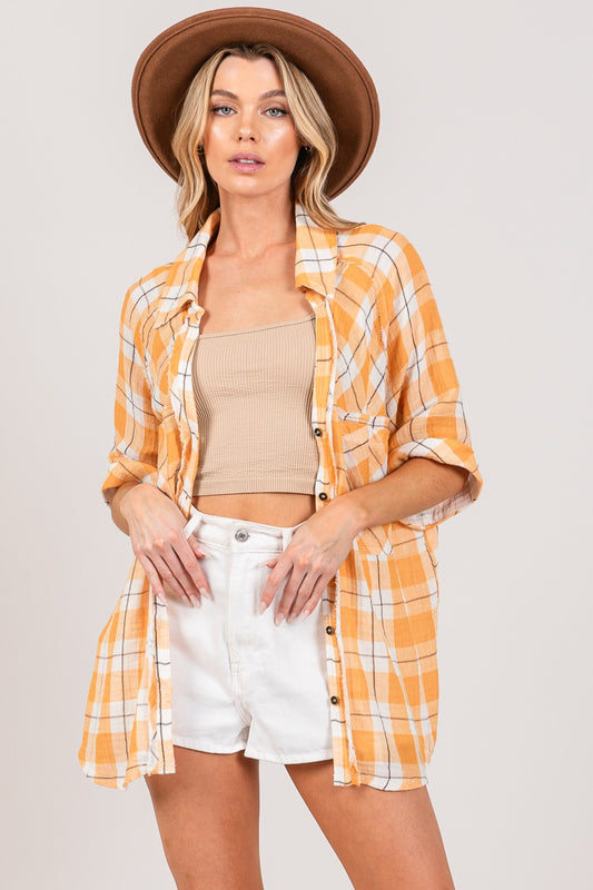 Plaid Button Up Shirt - Apricot