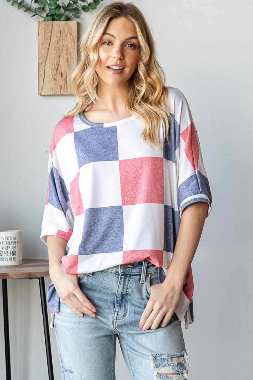 Checkered Round Neck Half Sleeve T-Shirt