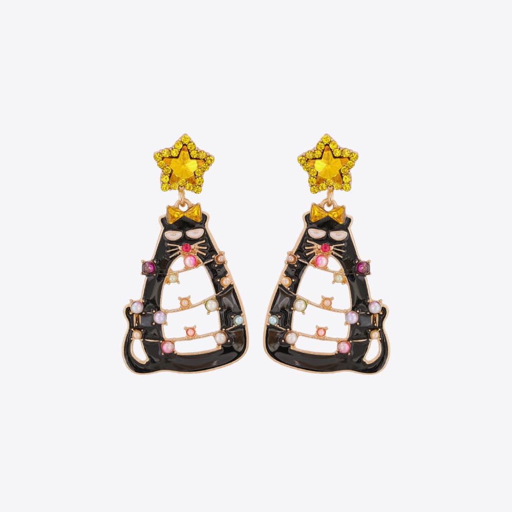 Rhinestone Cat Earrings