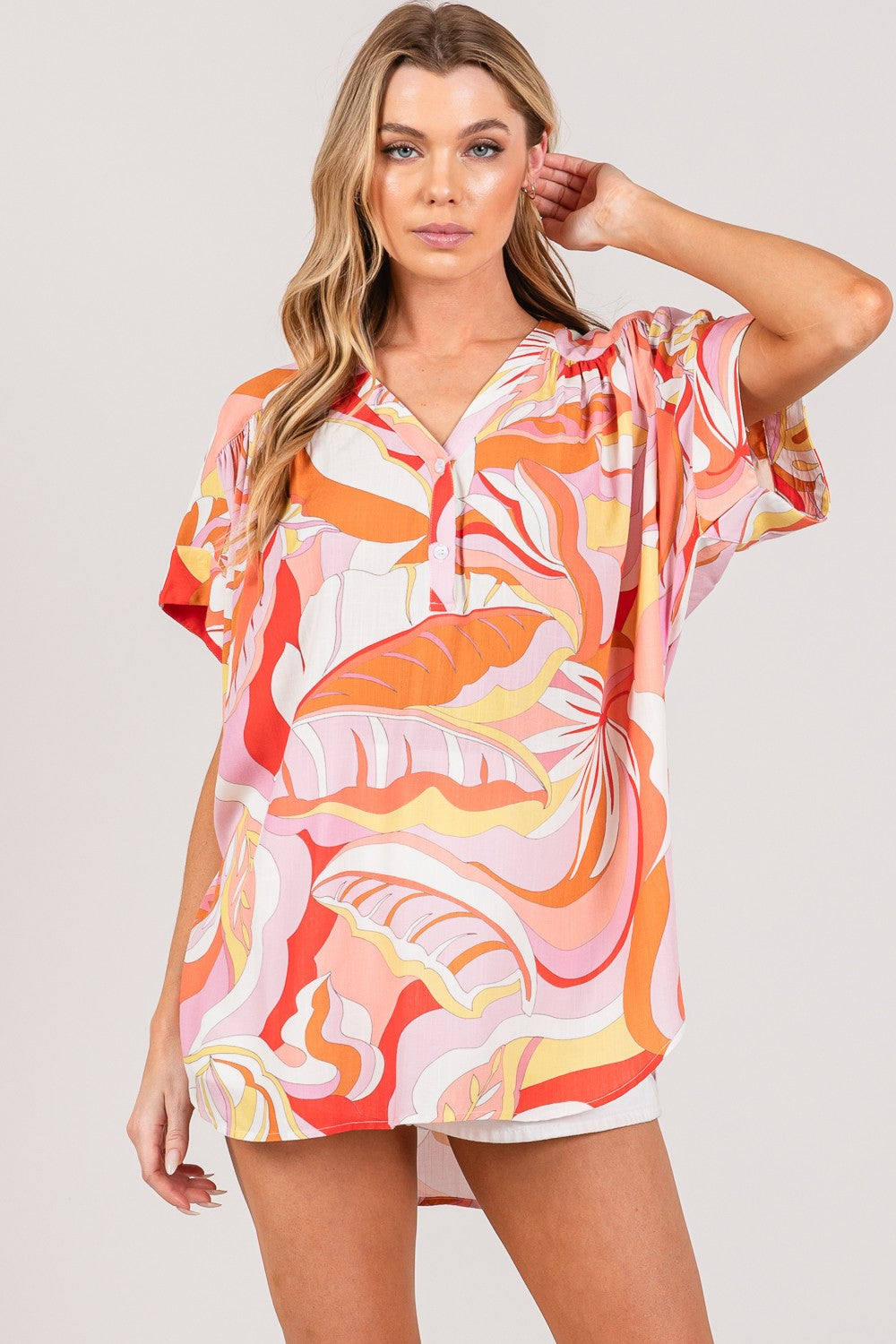 Abstract Print Blouse - Coral