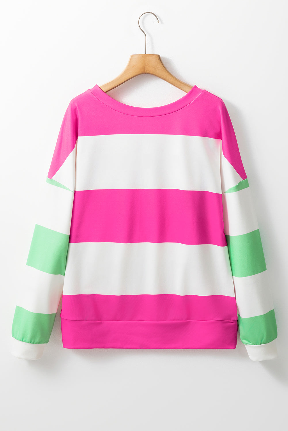 Contrast Color Block Round Neck Long Sleeve Top