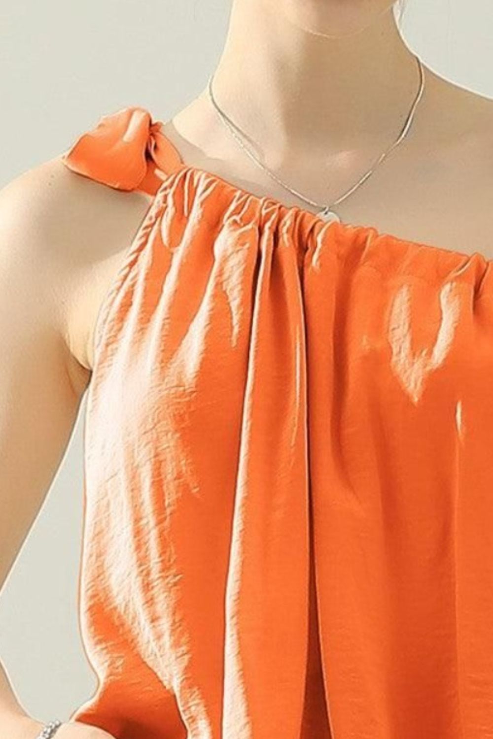 One Shoulder Bow Tie Strap Satin Silk Top - 3 Color Options