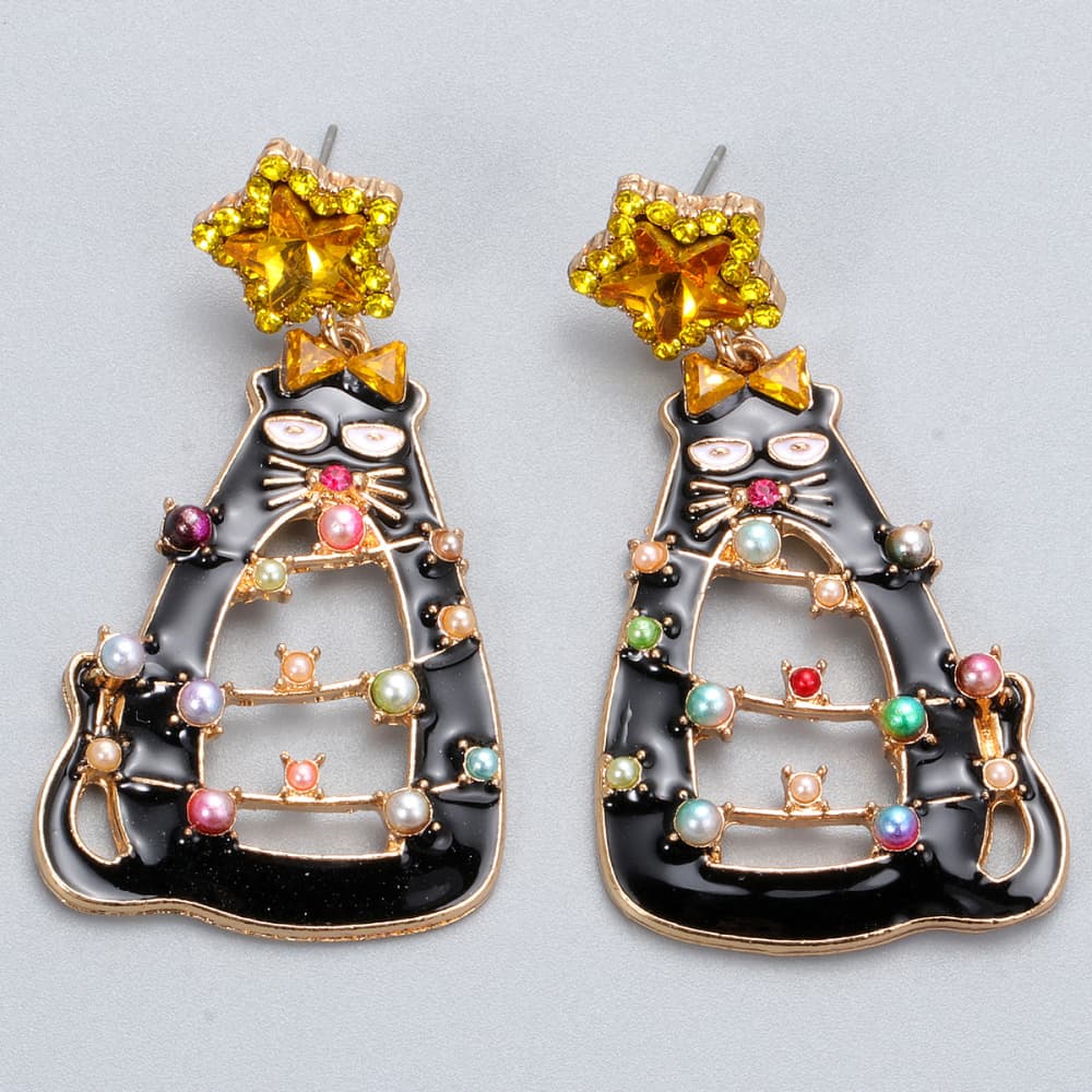 Rhinestone Cat Earrings