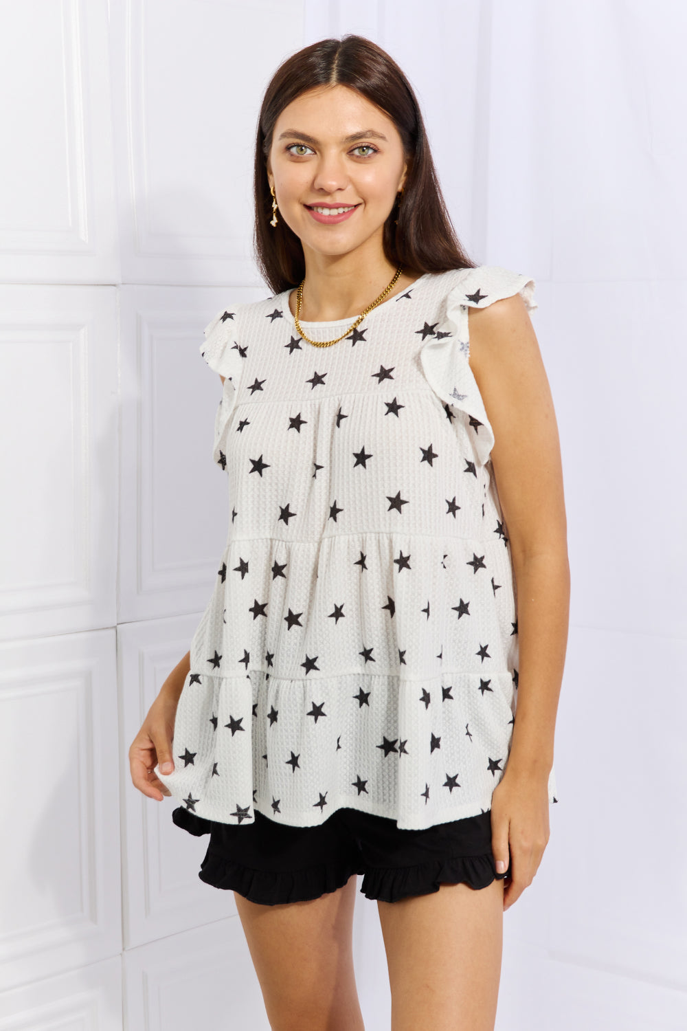 Shine Bright Full Size Butterfly Sleeve Star Print Top