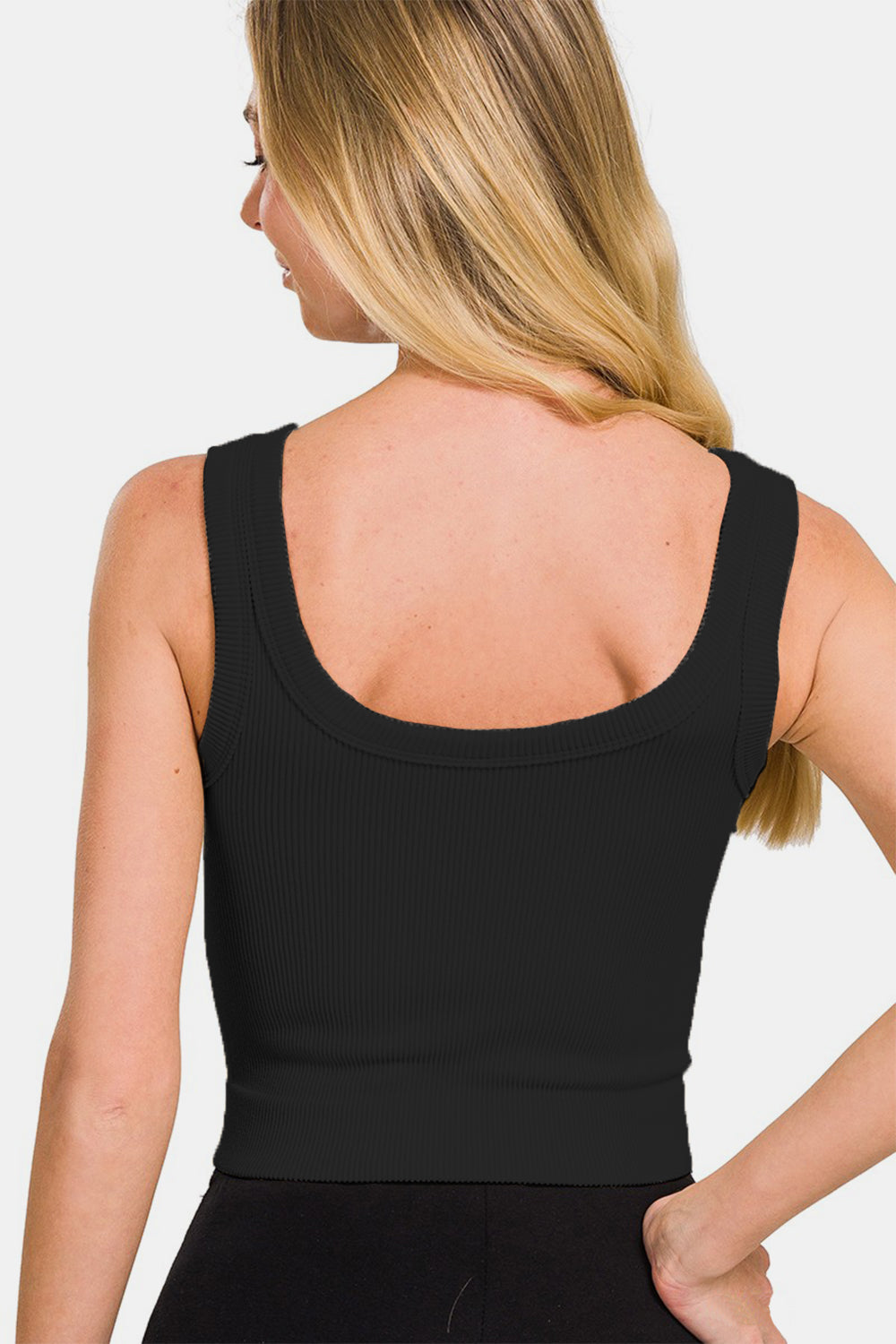 Round Neck Cropped Tank - Black