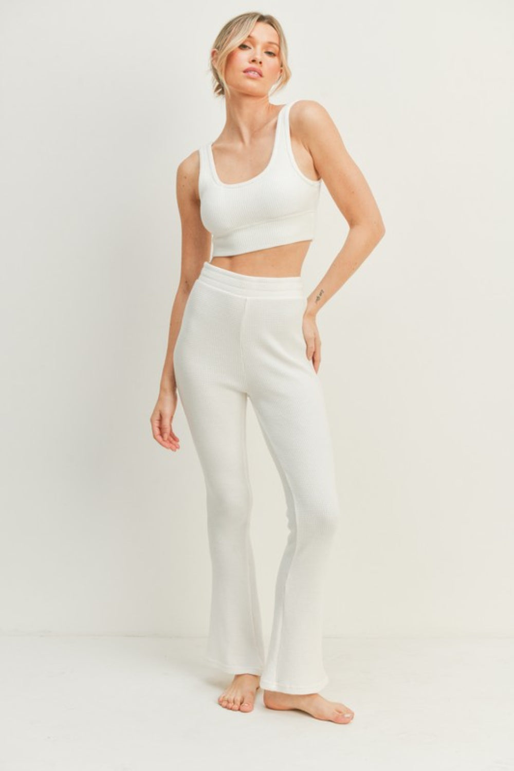 Tank and High Waist Flare Pants Set - White