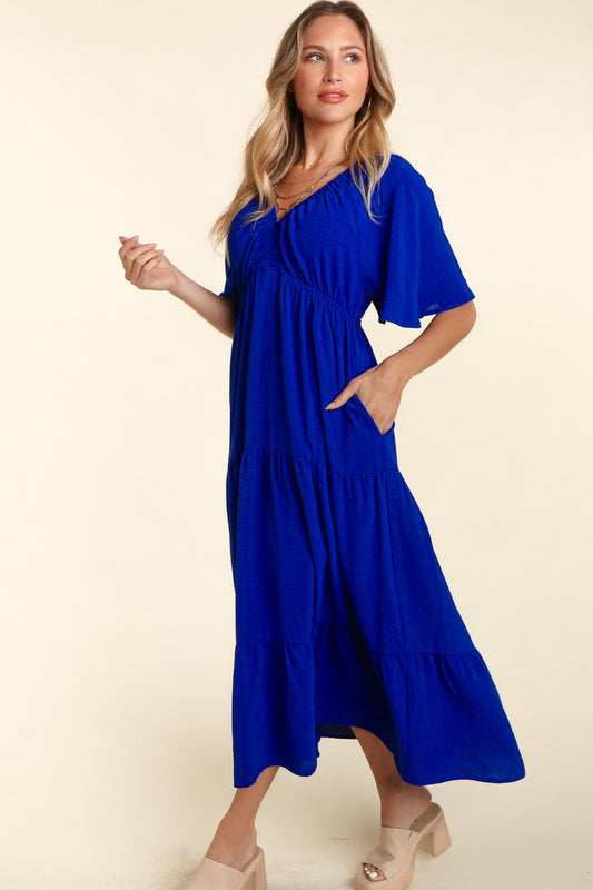 Tiered Babydoll Maxi Dress with Side Pocket