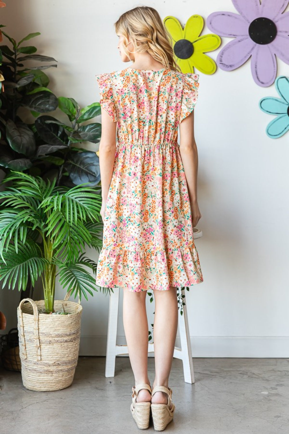 Floral Ruffled Dress - Sand