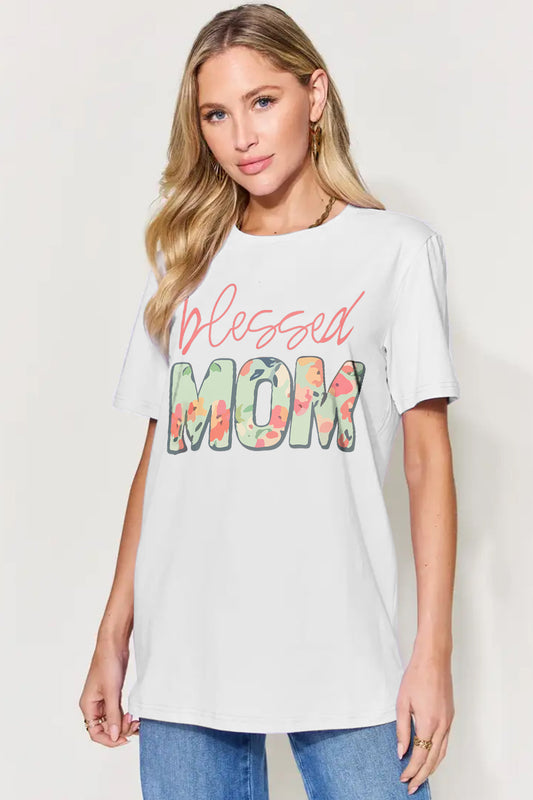Blessed Mom Graphic Round Neck Short Sleeve T-Shirt