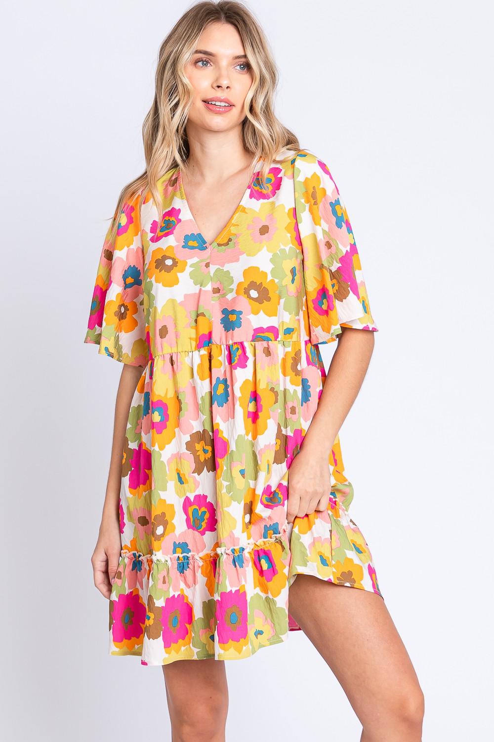 Floral Ruffle Hem Mini Dress