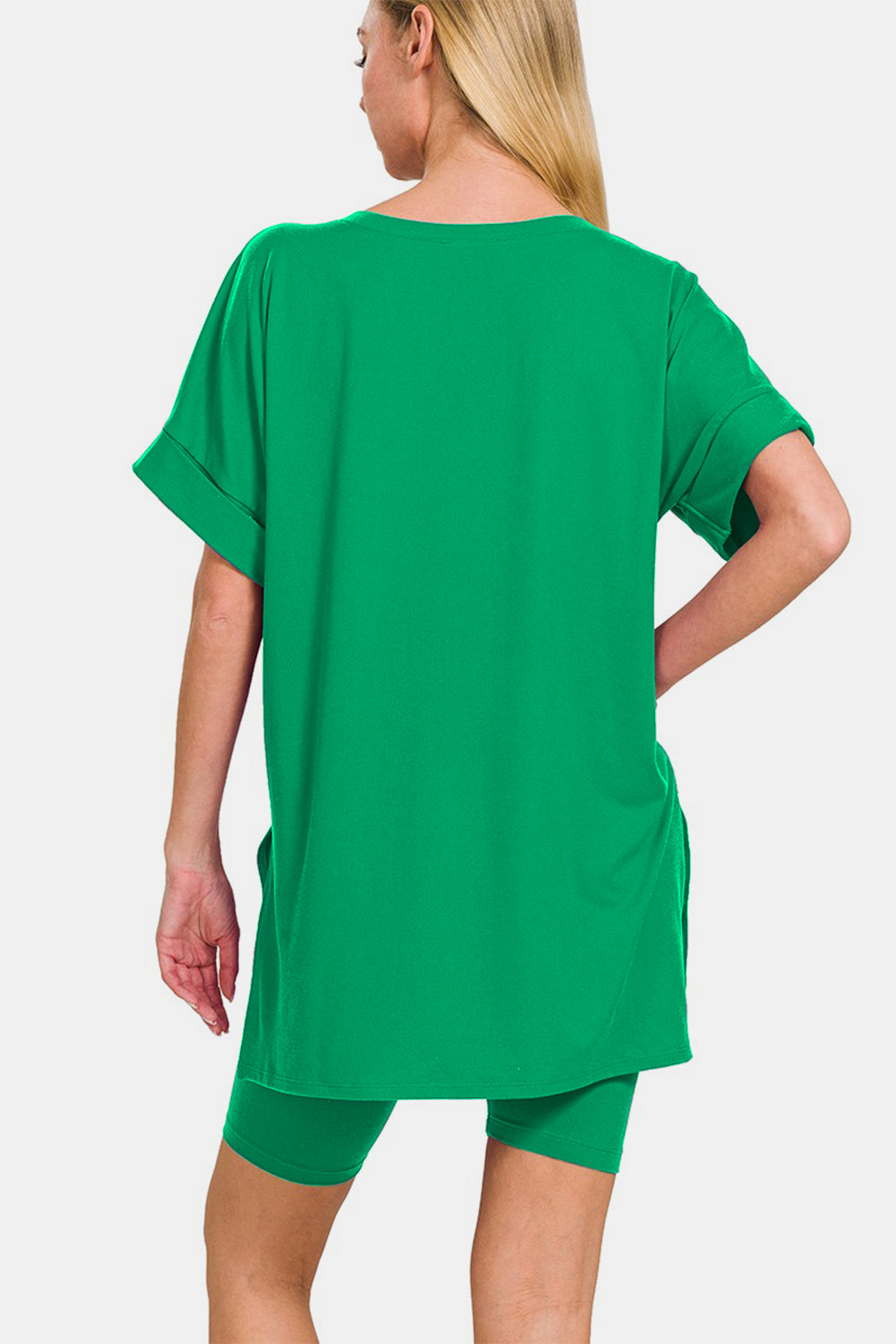 Short Sleeve T-Shirt and Biker Shorts Set - Green